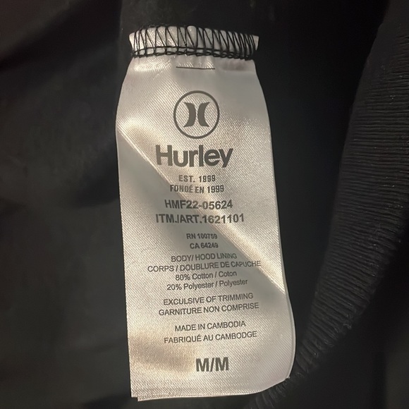 HURLEY Medium Sized Black Fleece Pullover Hoodie $68 - Picture 7 of 12